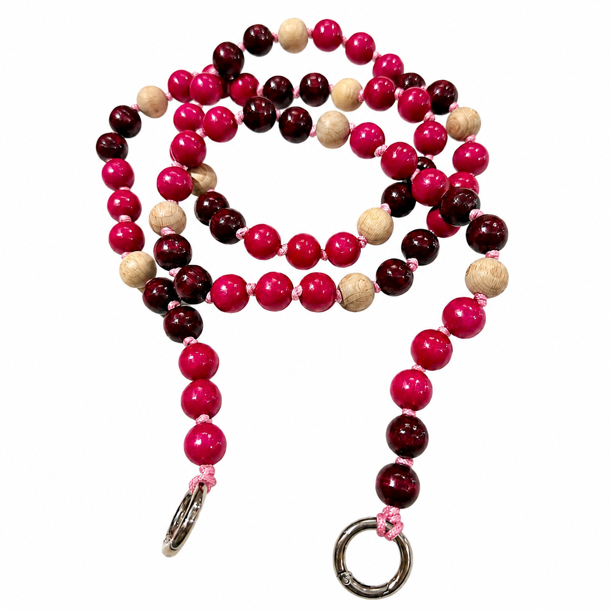 Handykette - Kirschrot/Pink/Holz